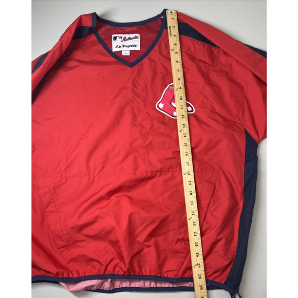 Majestic Boston Red Sox Pullover Windbreaker Jacket Mens Large Red V Neck Vented - Picture 8 of 11